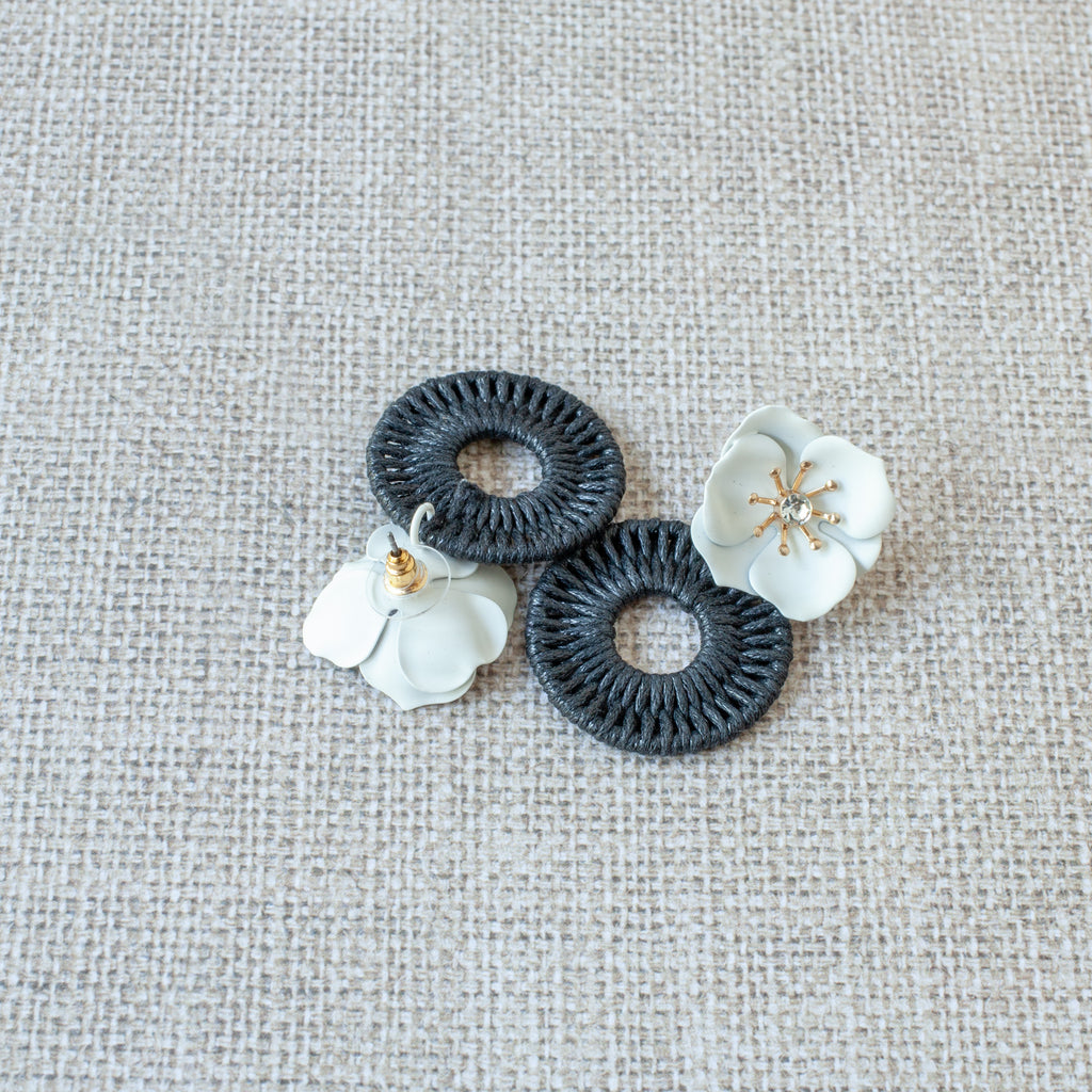 Black White Floral Earrings