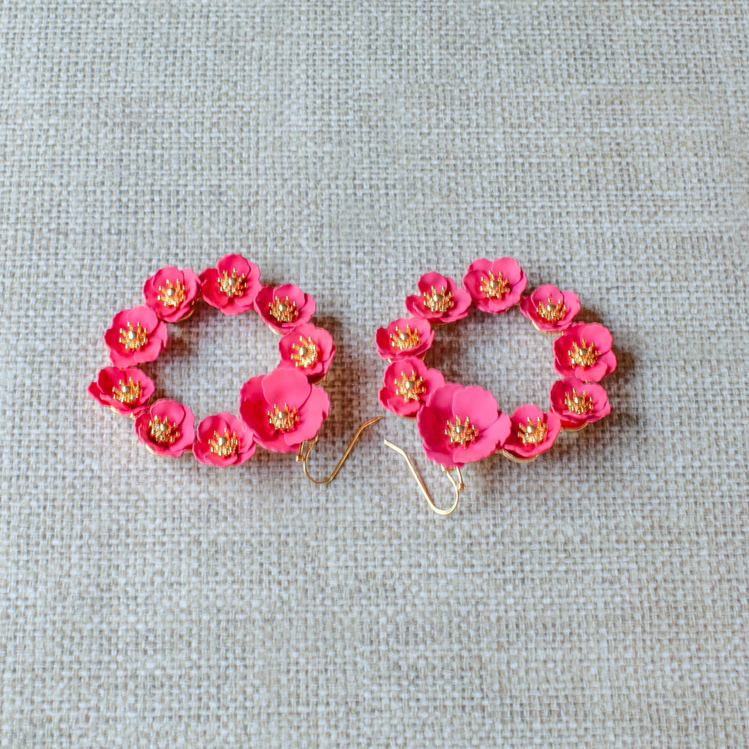 magenta floral earrings