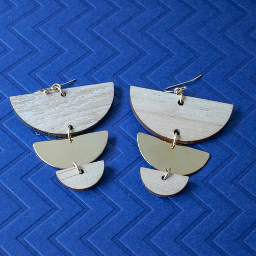wood metal earrings