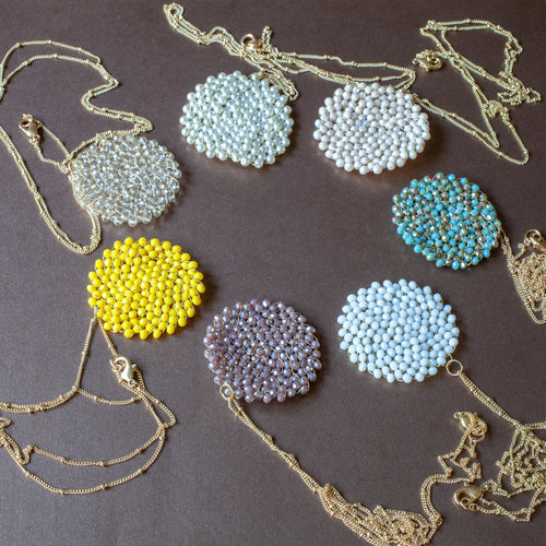Woven pendant long necklace