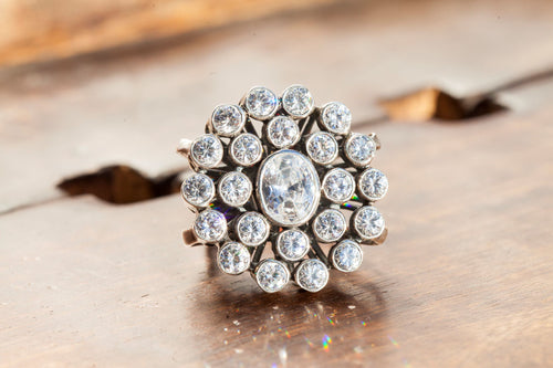 silver flower diamond ring