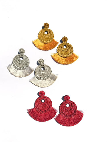 Sofia Beaded Fringe Earrings - Fire Colors