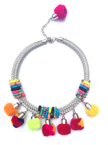 pom pom statement necklace