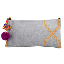 silver gray textile clutch