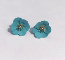 aqua flower earrings