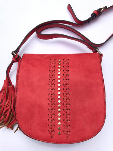 studded red crossbody bag